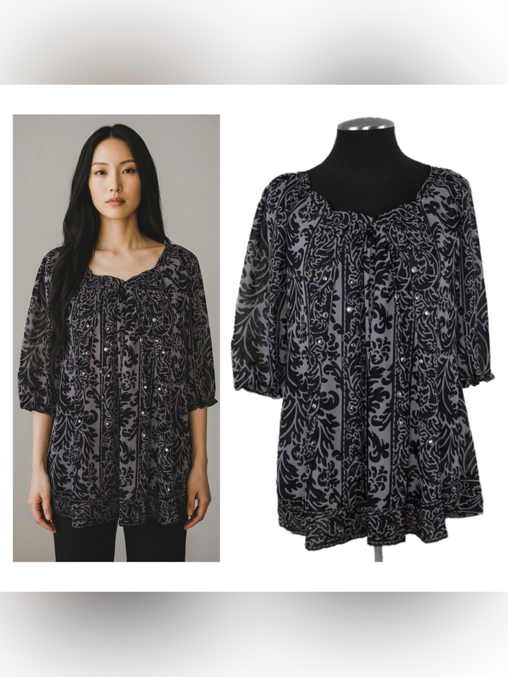 Nicole by Nicole Miller - Scallop Neck Peasant Lined Blouse - Size 4